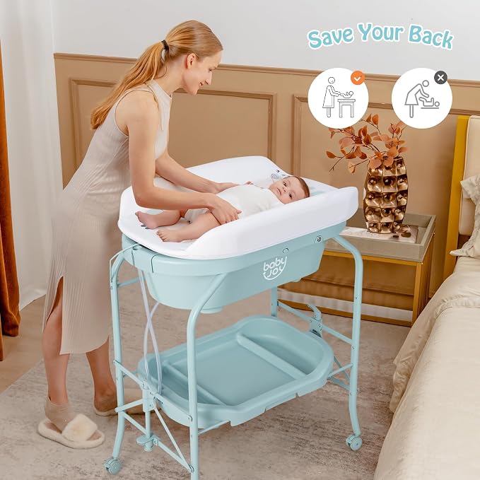 BABY JOY Baby Bathtub with Changing Table, Foldable Infant Diaper Changing - Image 7