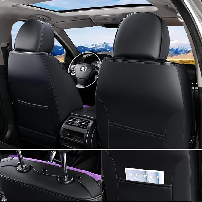 FLORICH Leather Seat Covers for Car Waterproof Front Seat Covers 2 Pack Purple - Image 3