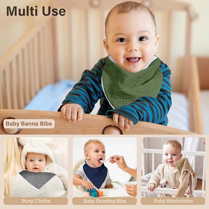Muslin Baby Bibs, Soft Triangular Baby Bandana Drool Bibs - Image 6