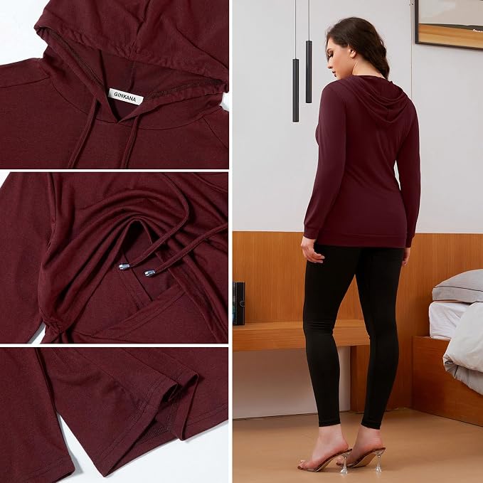 GINKANA Women's Nursing Hoodie Sweatshirt Long Sleeves Breastfeeding Maternity - Image 6