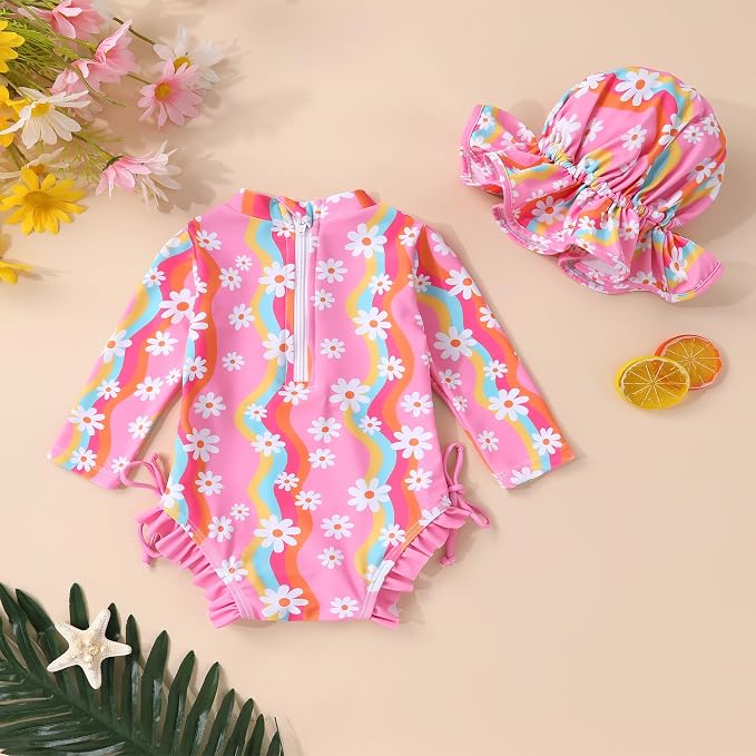 Infant Baby Girl Swimsuit One-Piece Long Sleeve Rash Guard - Image 3