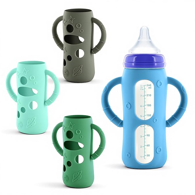 4-Pack Silicone Sleeves for Lansinoh Glass Bottles 8 oz- Starry Sky Design Baby by Luxnary