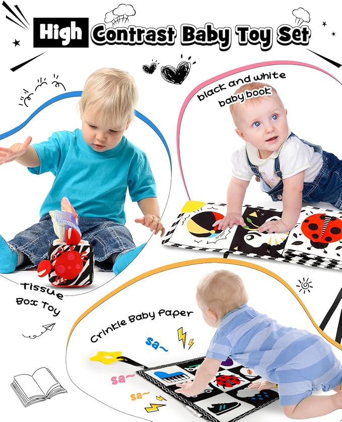 3 PCS Black and White High Contrast Baby Toys - Image 2
