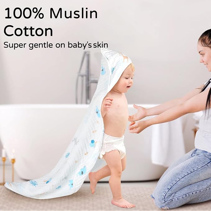 Yoofoss Hooded Baby Towels for Newborn 2 Pack 100% Muslin Organic Cotton Baby - Image 2