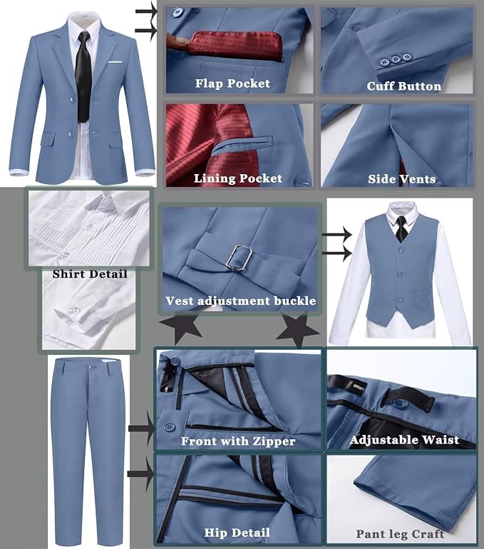 Boys Suit Set Slim Fit Kids Formal Suits Toddler Tuxedo Wedding Prom Classic - Image 4