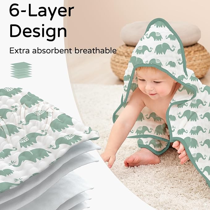 Yoofoss Hooded Baby Towels for Newborn 2 Pack 100% Muslin Organic Cotton Baby - Image 3