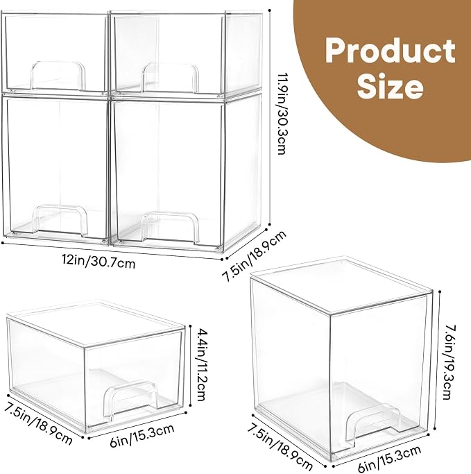 Baby Bottle Organizer, 4 Pack Clear Space-Saving Stackable Drawer - Image 2