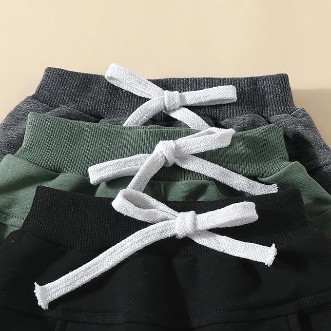 Sejardin Toddler Baby Boy Girl Pants 3 Pack Solid Color Elastic Waist Jogger - Image 4