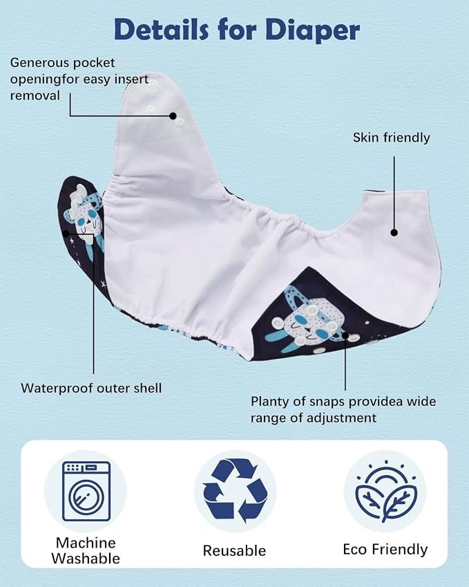 babygoal Boy Cloth Diapers Pack of 13, Baby Reusable Washable Pocket Nappy - Image 3