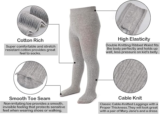 EPEIUS Baby Girl Tights Thick Cable Knit Leggings Stockings Cotton Pantyhose - Image 3