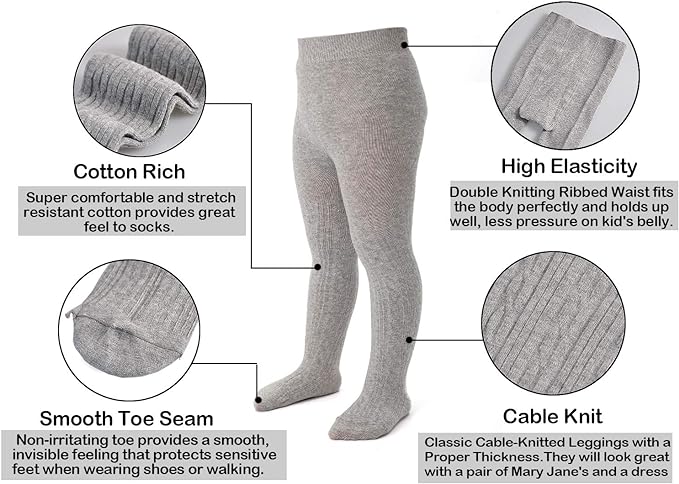 EPEIUS Baby Girl Tights Thick Cable Knit Leggings Stockings Cotton Pantyhose - Image 3
