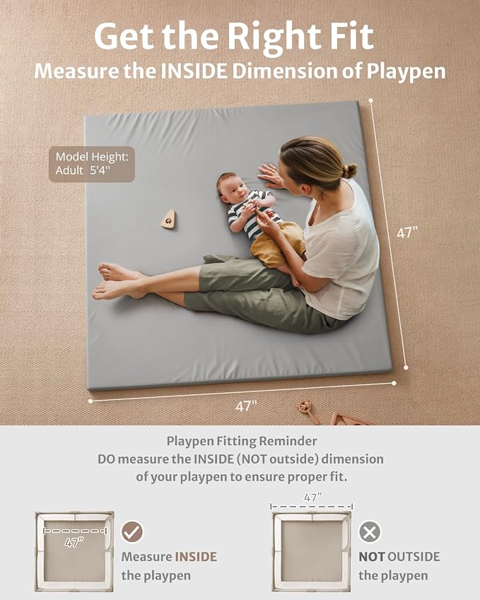 Blissful Diary Vegan Leather Baby Play Mat, 47x47 Thicken Foam Cushioned & - Image 2