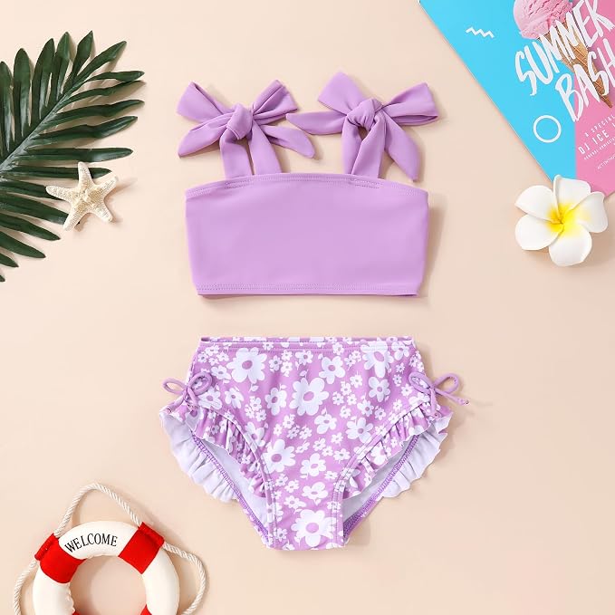 Toddler Swimsuit Girl Color Block Stripe Swimwear Baby Girl Summer Beach - Image 2