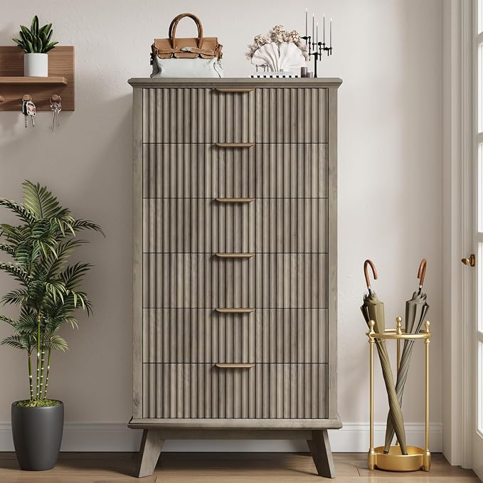 QUW Fluted 6 Drawer Dresser for Bedroom, Modern Tall Chest of Drawers - Image 7
