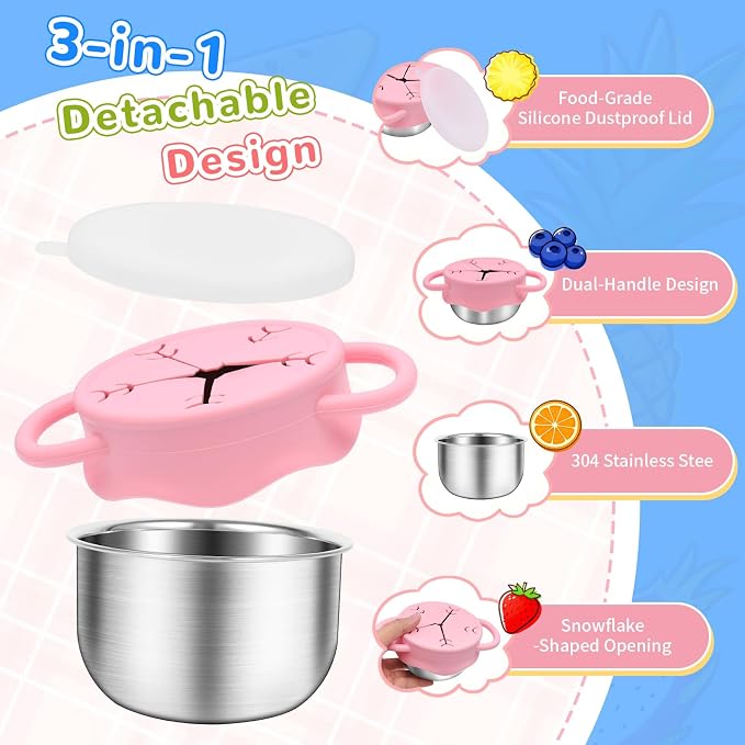 2 Pack Toddler Snack Containers –13.5oz Food Grade Stainless Steel Snack Cups - Image 3
