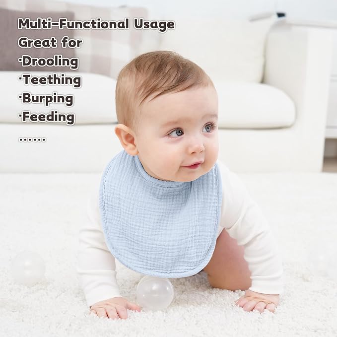 Susurration Muslin Baby Bibs 8 Pack Bandana Drool Bibs, Soft Square Adjustable - Image 5