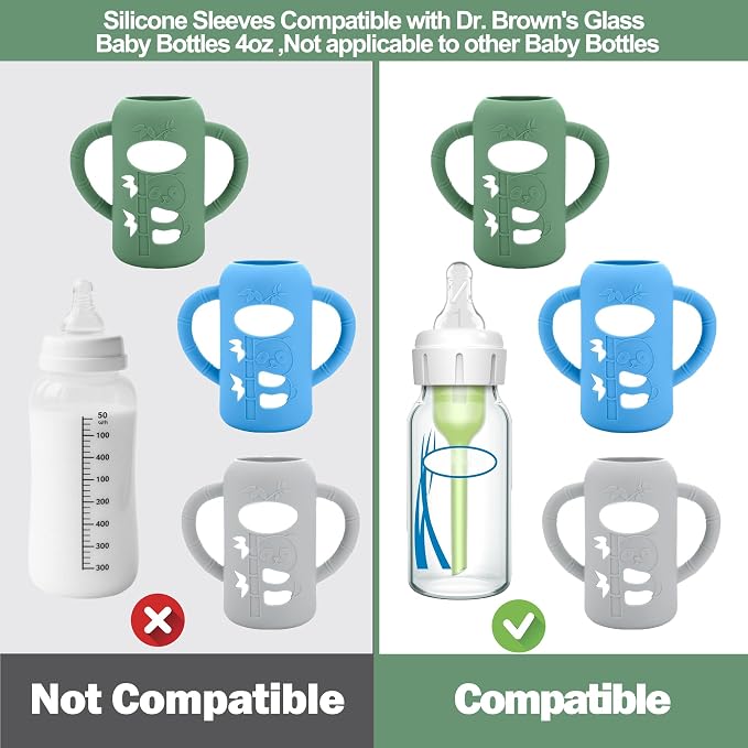 BUSOHA 3 Pack Silicone Sleeves for Dr. Brown's Glass Baby Bottles - Image 3