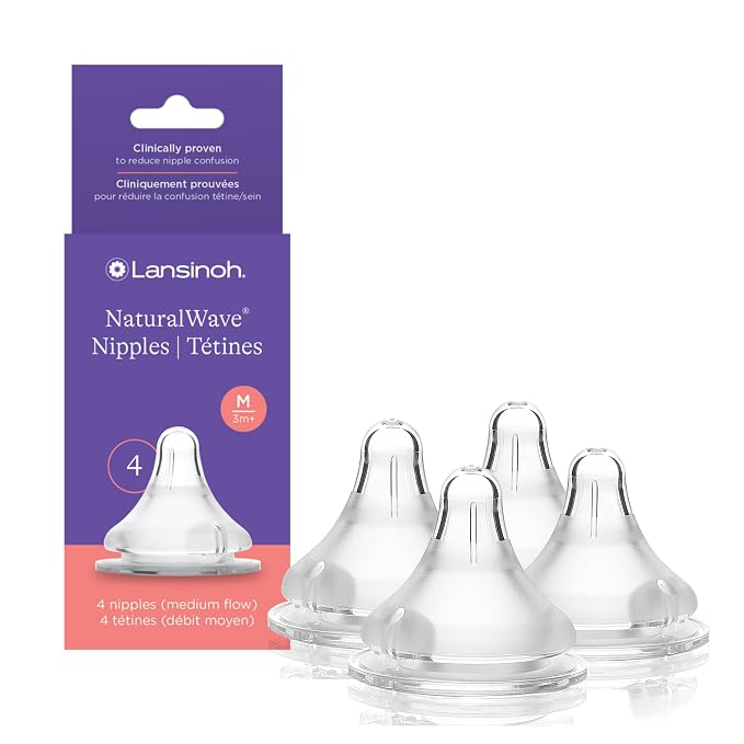 Lansinoh NaturalWave Baby Bottle Nipples, Medium Flow, Size M, 3+ Months by Lansinoh