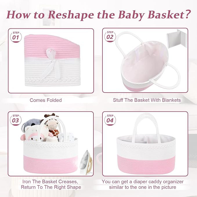 Baby Diaper Caddy Organizer, Cotton Rope Diaper Basket, Baby Basket - Image 7
