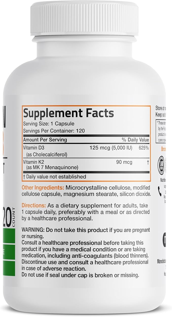 Bronson Vitamin K2 with D3 Supplement Non-GMO Formula 5000 IU Vitamin D3 & 90 - Image 2
