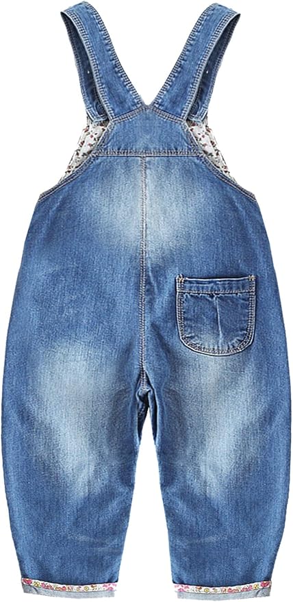 KIDSCOOL SPACE Baby Little Kids Cute Denim Embroidered Fashion Jean Overalls - Image 2