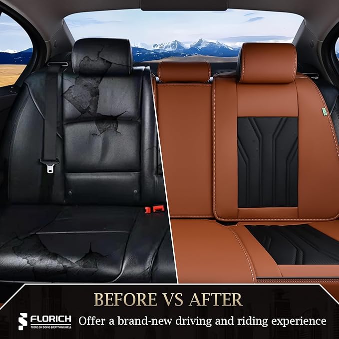 FLORICH Rear Seat Covers Leather Car Seat Covers Waterproof Back Seat Cover - Image 6