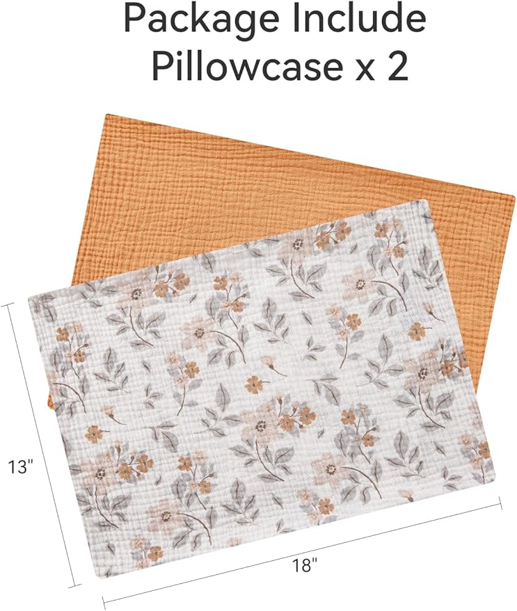 TILLYOU Muslin Toddler Pillowcase 2 Pack, 13x18 Soft Travel Cotton Pillow Case - Image 4