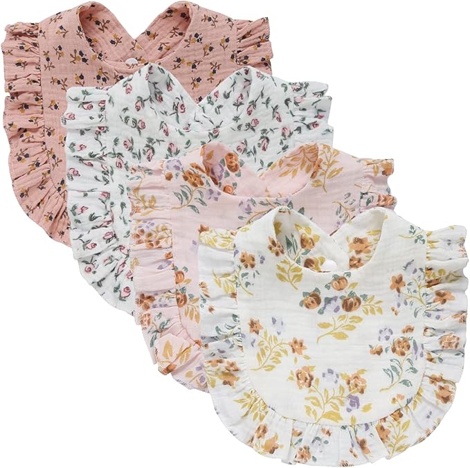 4 PACK Solid Muslin Baby Drool Bibs Set by Nishine