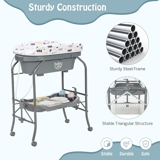 BABY JOY Baby Bathtub with Changing Table, Foldable Infant Diaper Changing - Image 7