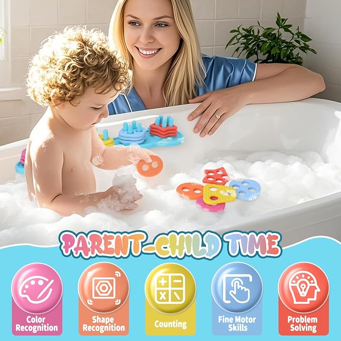 Baby Bath Toys, Mold Free Silcone Shape Sorting & Stacking Bath Toy Set - Image 7