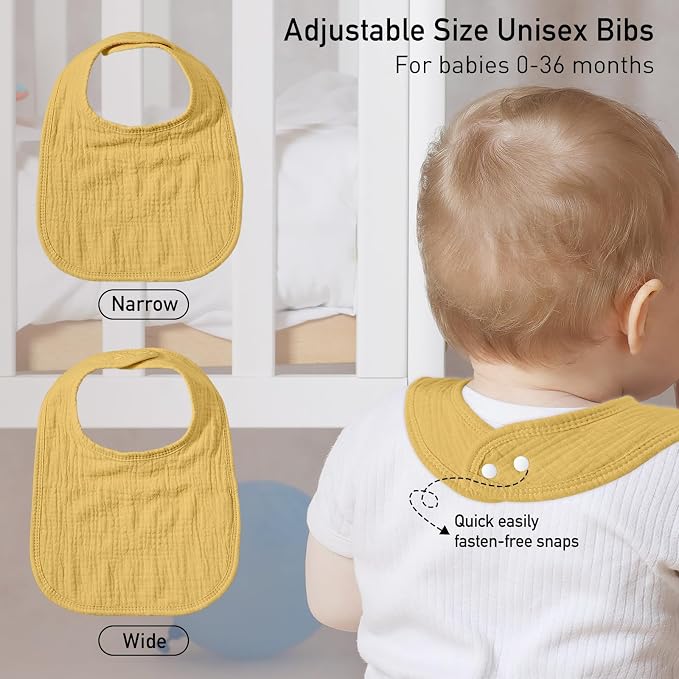 GLLQUEN BABY Muslin Drool Bibs for Boys Girls 8 Pack, Adjustable Baby Bibs for - Image 4