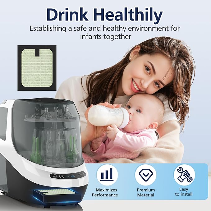 4 Pack HEPA Filter Replacement for Baby Brezza Baby Bottle Washer Pro, High - Image 6