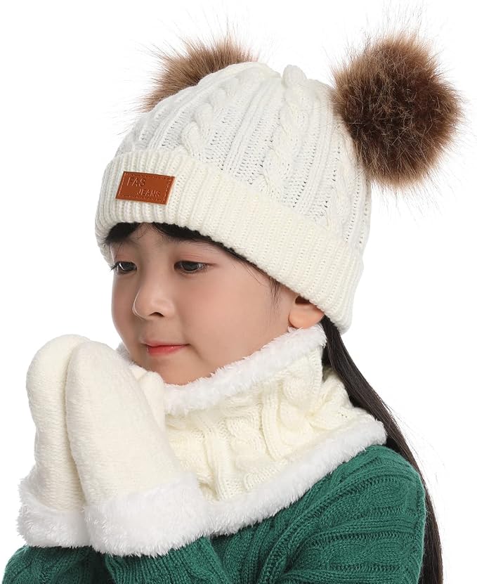 Duoyeree Baby Winter Hat Scarf Glove Beanie Set Girls Boys Pom Pom Knitted - Image 2