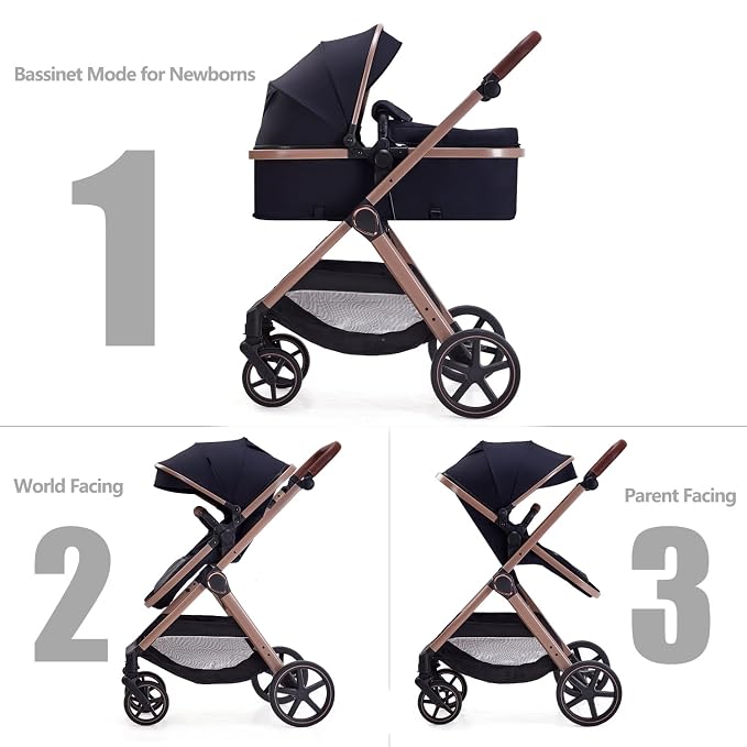 2 in 1 Baby Stroller, Newborn Infant Toddler Convertible Bassinet Pram Stroller - Image 2