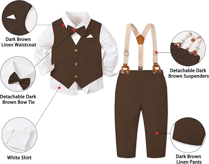 SANGTREE Boys Cotton Linen Suit Formal Set Baby Clothes Boy Gentleman Wedding - Image 2