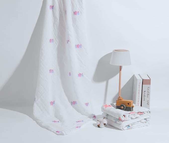Muslin Baby Quilt 100% Cotton Newborn Blanket 47" X 47" 2 Layers Muslin Swaddle - Image 4