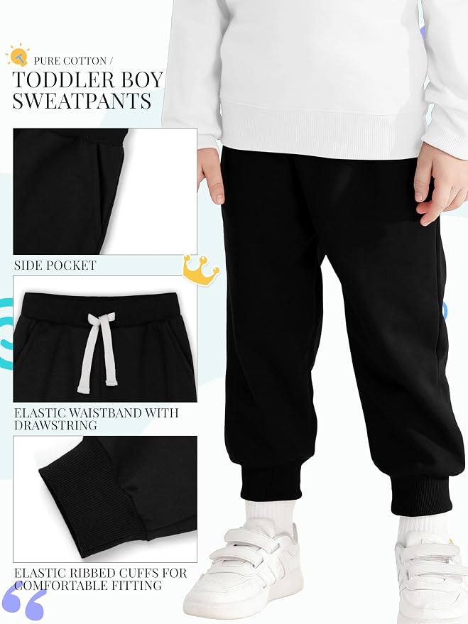 HXP 4 Pack Toddler Boys Sweatpants Pure Cotton Toddler Sweatpants Boys Kids - Image 3