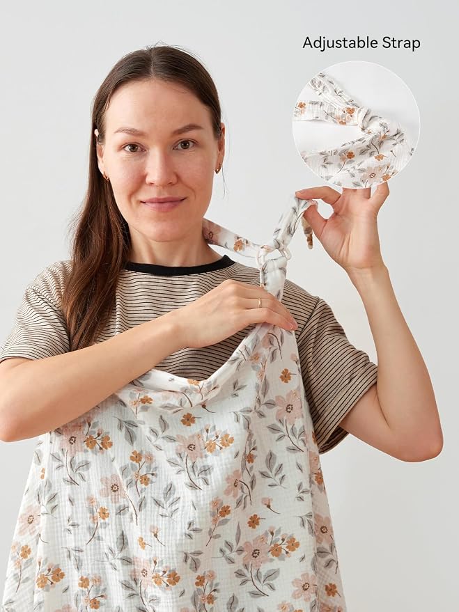 TILLYOU Muslin Nursing Cover for Baby Breastfeeding, 100% Cotton Breathable - Image 4