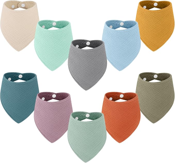 Accmor 10 Pack Muslin Baby Bibs 100% Cotton Bandana Drool Bibs by Accmor