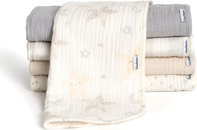Gerber Baby Unisex Muslin Burp Cloths 5-Pack, Large Size 20" x 10" by Gerber