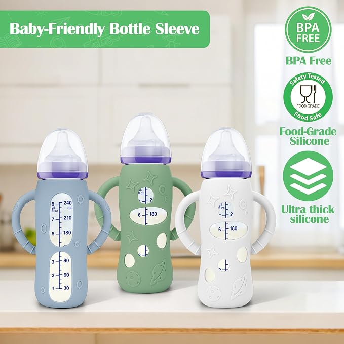BUSOHA 3 Pack Silicone Sleeves for Lansinoh Glass Baby Bottles - Image 3