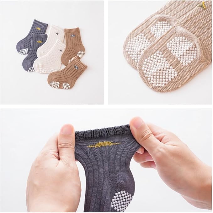 Baby Crew Socks, Grips Combed Cotton Socks Toddler Non-Skid - Image 3