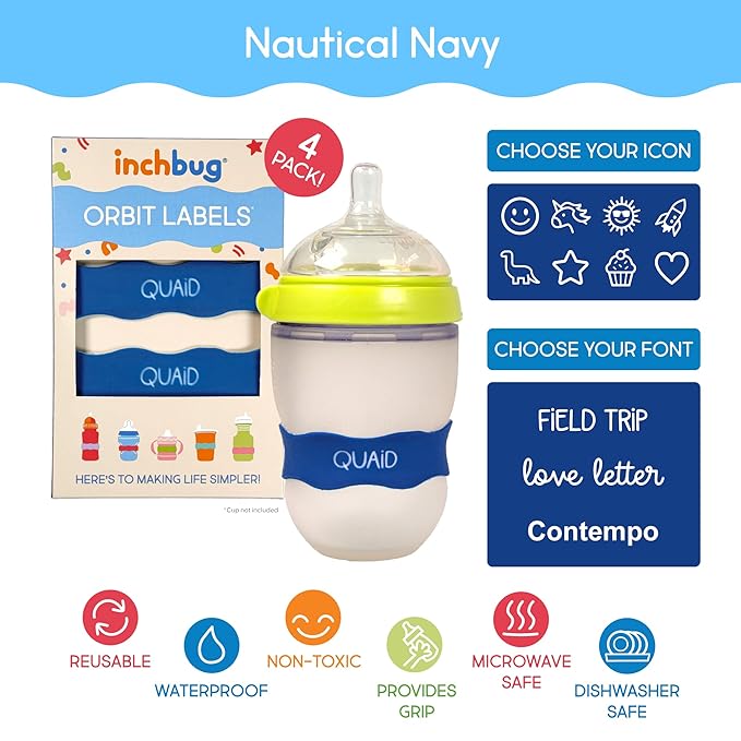 InchBug Orbit Labels Baby Bottle and Water Bottle Silicone Name Bands – - Image 3