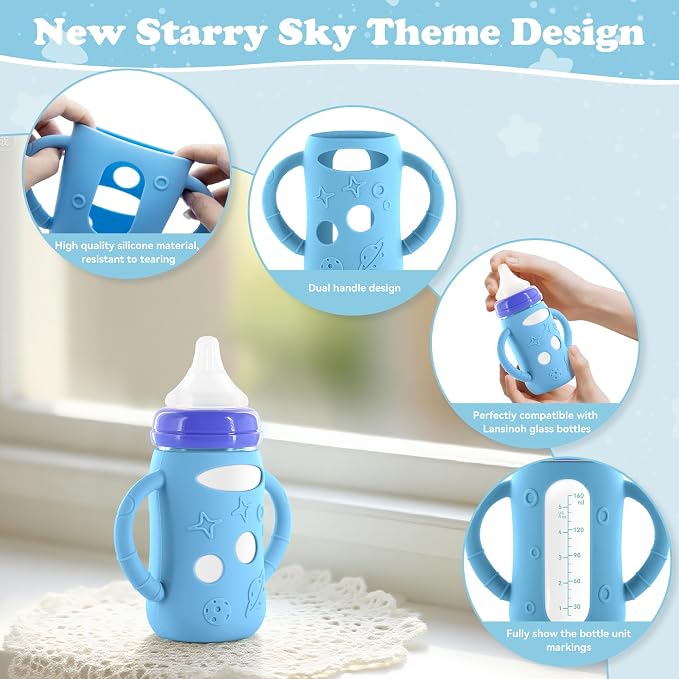 4-Pack Silicone Sleeves for Lansinoh Glass Bottles 5 oz- Starry Sky Design Baby - Image 3