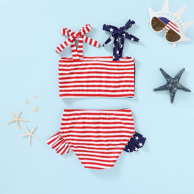 YOUNGER TREE Toddler Girls Two Pieces Swimsuit Color Block Stripe Swimwear - Image 3
