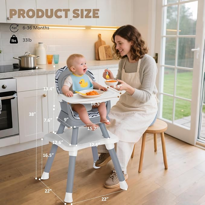 Baby High Chair, 8 in 1 Convertible Highchairs - Image 7