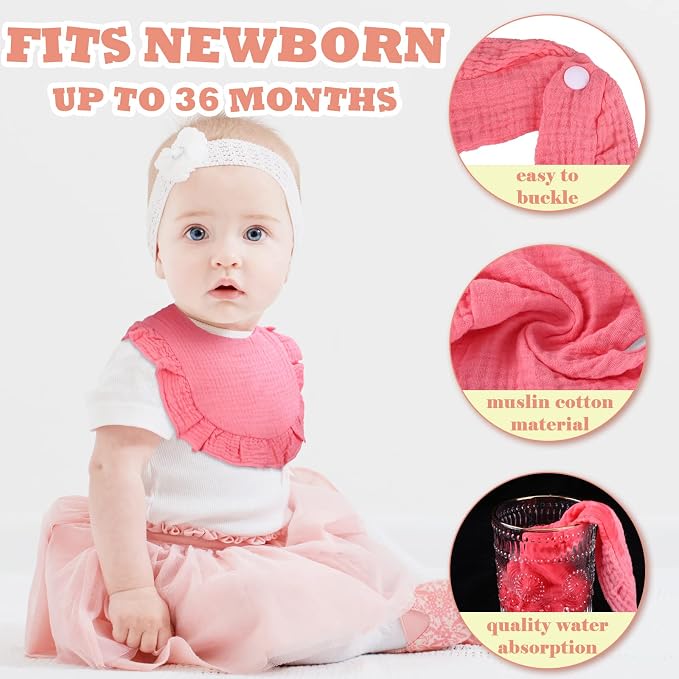 Seematn 10 Pcs Baby Muslin Bibs Drool Bibs Bandana Ruffle Soft Cotton - Image 3