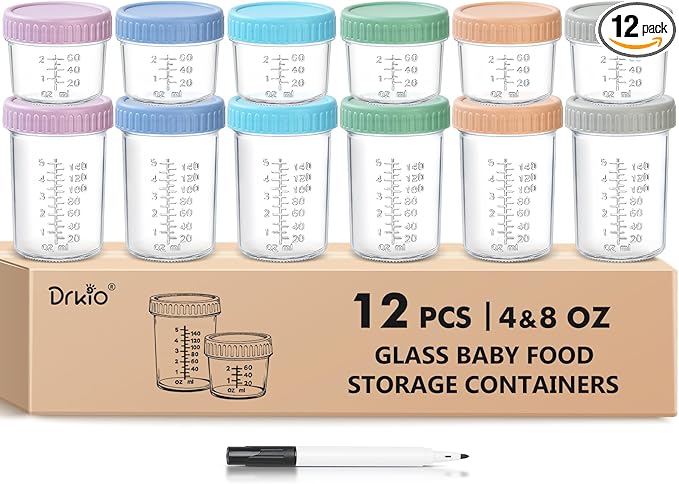 DRKIO 12 Pack Glass Baby Food Storage Containers by DRKIO