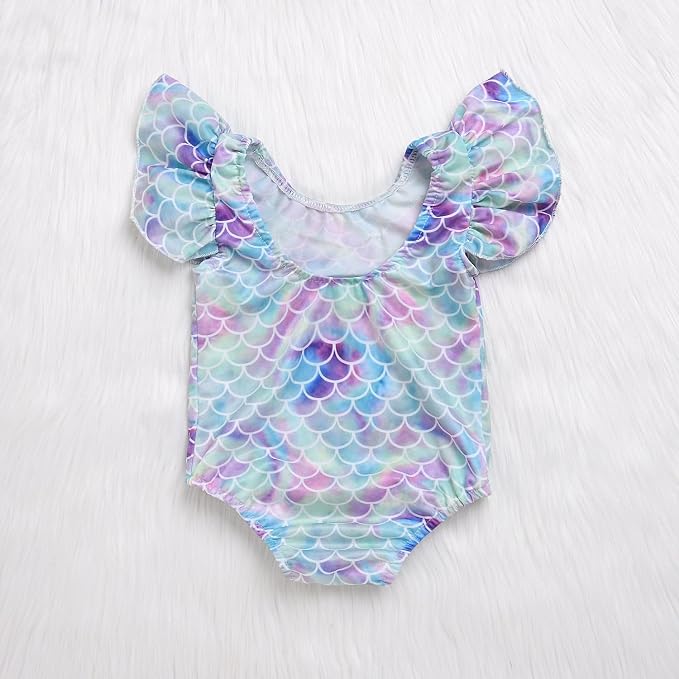 Toddler Girl Baby Ruffles Mermaid Fish Scale Swimsuit One Piece Swimwear - Image 5