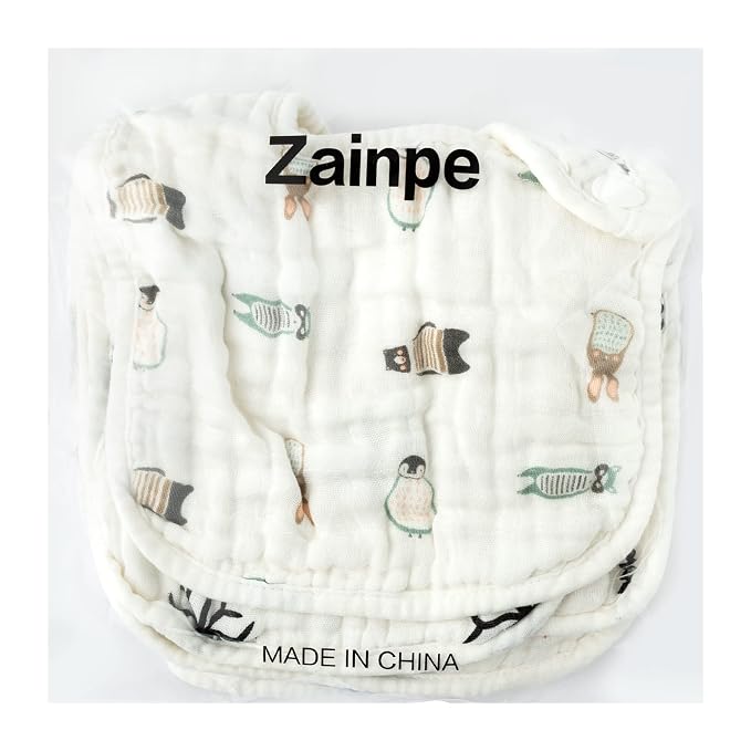 Zainpe 6Pcs Muslin Cotton Baby Bibs Snowflake Polar Bear Pattern Burp Cloths - Image 7